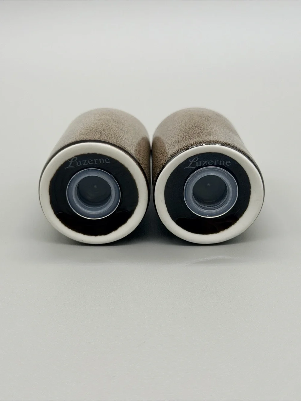 NWOT Luzerne Ceramic Salt & Pepper Shakers Speckled Brown Mottled Stoneware Set